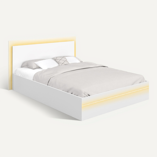 Lit Double Charlie 140 X 190 Cm Avec Sommier Et LED Intégrées Blanc