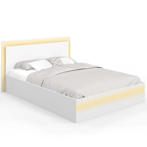 Lit Double Charlie 140 X 190 Cm Avec Sommier Et LED Intégrées Blanc