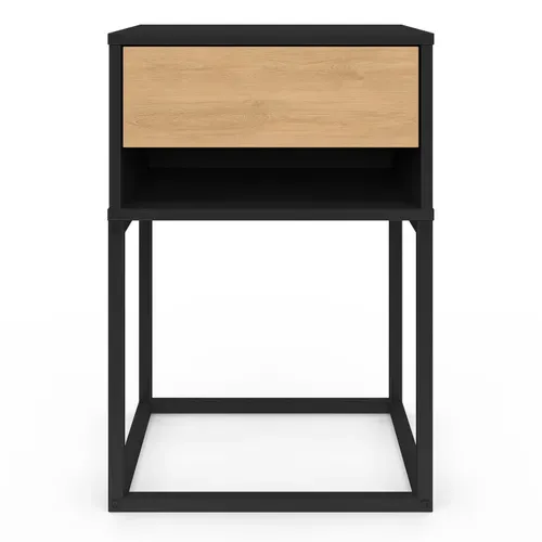 Lot De 2 Tables De Chevet Ernest 1 Tiroir Et 1 Niche Noir Et Façon Hêtre