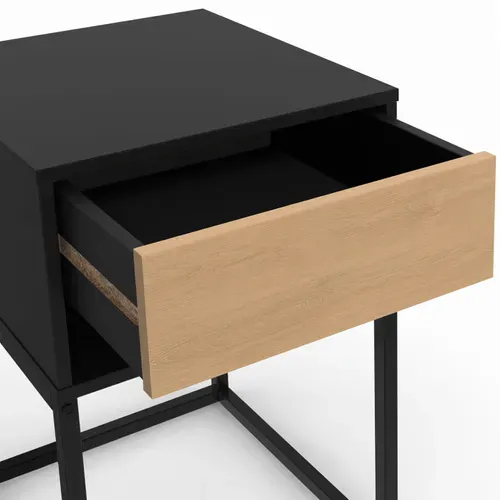 Lot De 2 Tables De Chevet Ernest 1 Tiroir Et 1 Niche Noir Et Façon Hêtre