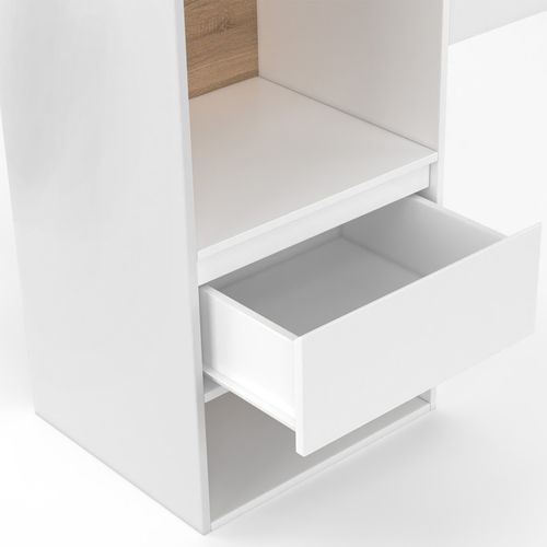 Tête De Lit Sur Pied Campha 240 Cm Avec Chevets Tiroir + Placards + Niches Bois Et Blanc