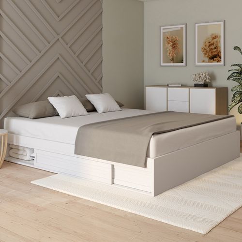 Cadre De Lit Double Salem Avec Rangements Et Sommier 180 X 200 Cm Blanc