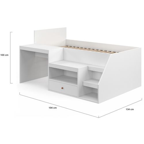 Lit Combiné Avec Sommier, Bureau Et Rangement Leopold 90 X 190 Cm Blanc