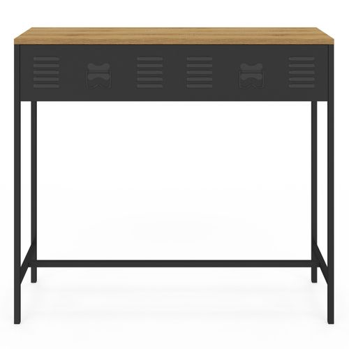 Console 1 Tiroir Ester Métal Noir Plateau Bois Design Industriel