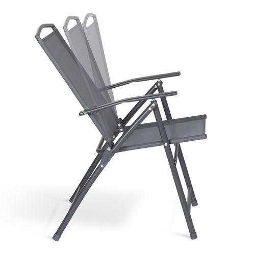 Lot De 4 Chaises De Jardin Pliantes Avec Accoudoirs Alghero Métal Et Textilène Gris Anthracite