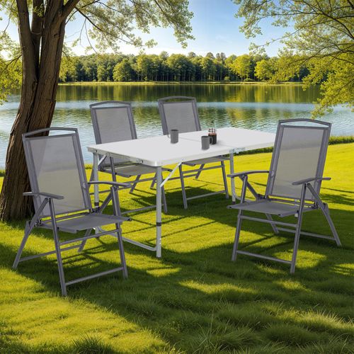 Lot De 4 Chaises De Jardin Pliantes Avec Accoudoirs Alghero Métal Et Textilène Gris Anthracite