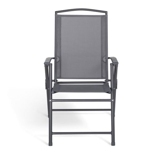 Lot De 4 Chaises De Jardin Pliantes Avec Accoudoirs Alghero Métal Et Textilène Gris Anthracite