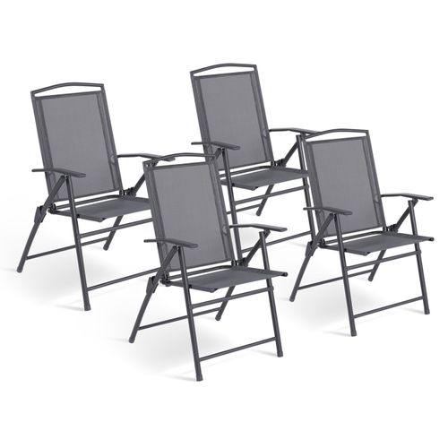 Lot De 4 Chaises De Jardin Pliantes Avec Accoudoirs Alghero Métal Et Textilène Gris Anthracite