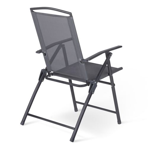 Lot De 4 Chaises De Jardin Pliantes Avec Accoudoirs Alghero Métal Et Textilène Gris Anthracite