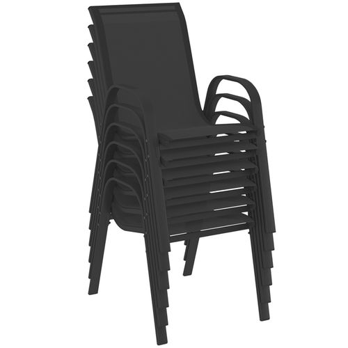 Salon De Jardin Messina Table Ronde 120 Cm Pied Araignée Plateau Métal Effet Bois Et 6 Chaises Empil