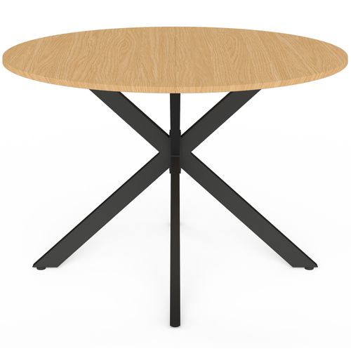 Salon De Jardin Messina Table Ronde 120 Cm Pied Araignée Plateau Métal Effet Bois Et 6 Chaises Empil