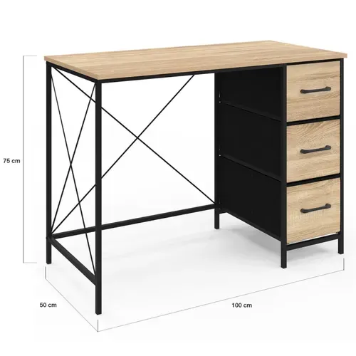 Bureau Avec 3 Tiroirs En Tissu Utah - Bois Et Noir