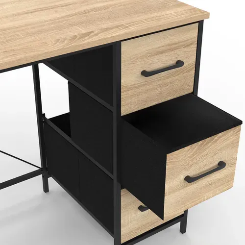 Bureau Avec 3 Tiroirs En Tissu Utah - Bois Et Noir