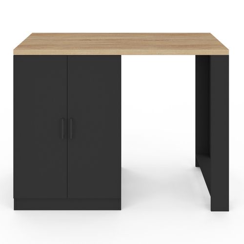 Ilot Central Lino 120 Cm 2 Personnes Bois Noir Avec Plan De Travail Façon Hêtre Et Portes Vitrées