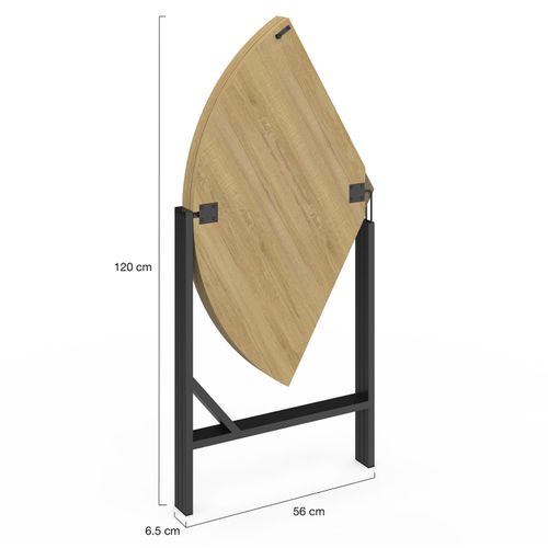 Table à Manger Pliante Ronde Yael 4 Personnes Bois Et Noir Design Industriel 110 Cm