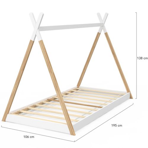 Lit Tipi Enfant 90 X 190 Cm Come Avec Sommier Bois Et Blanc