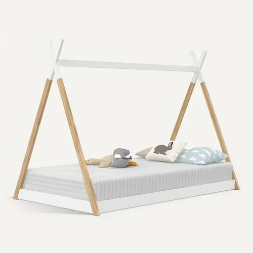 Lit Tipi Enfant 90 X 190 Cm Come Avec Sommier Bois Et Blanc