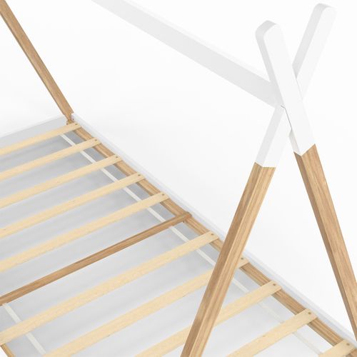 Lit Tipi Enfant 90 X 190 Cm Come Avec Sommier Bois Et Blanc