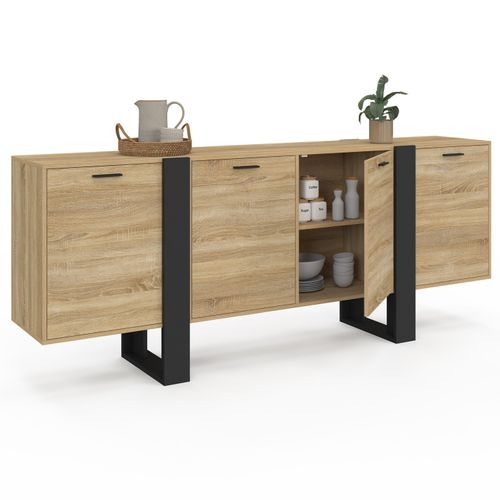 Buffet Enfilade 200 Cm Phoenix XXL 4 Portes Bois Et Noir