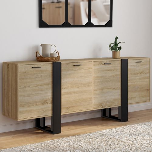 Buffet Enfilade 200 Cm Phoenix XXL 4 Portes Bois Et Noir