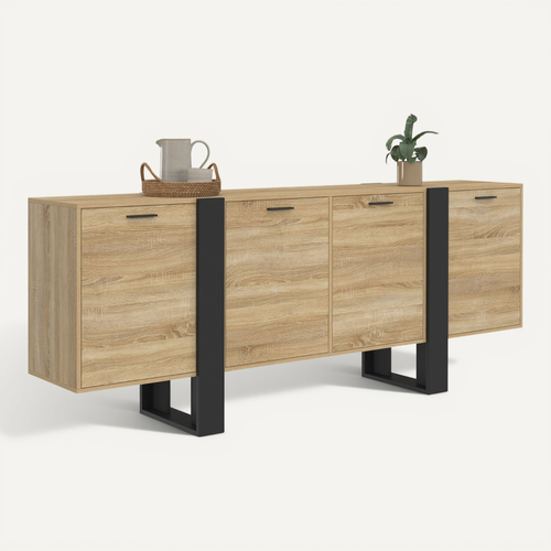 Buffet Enfilade 200 Cm Phoenix XXL 4 Portes Bois Et Noir