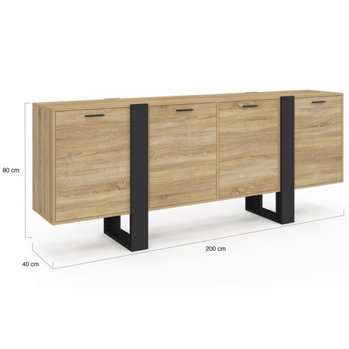 Buffet Enfilade 200 Cm Phoenix XXL 4 Portes Bois Et Noir