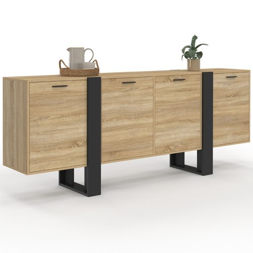 Buffet Enfilade 200 Cm Phoenix XXL 4 Portes Bois Et Noir