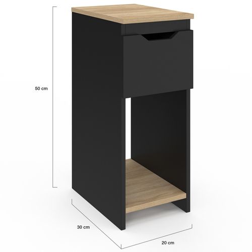 Lot De 2 Tables De Chevet étroites Anouk 1 Tiroir Avec Niche Noir Et Bois