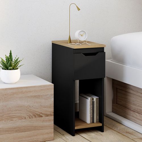 Lot De 2 Tables De Chevet étroites Anouk 1 Tiroir Avec Niche Noir Et Bois