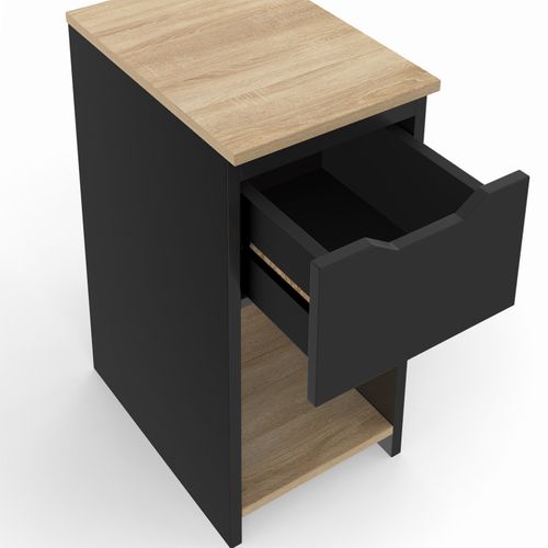 Lot De 2 Tables De Chevet étroites Anouk 1 Tiroir Avec Niche Noir Et Bois