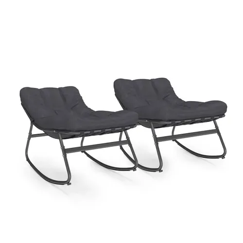 Lot De 2 Fauteuils De Jardin à Bascule Arona Gris Anthracite Coussin Gris