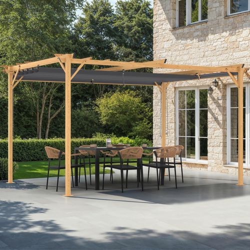 Pergola édition Exclusive Effet Bois Toit Rétractable 3x4 M Et 4 Stores Gris Anthracite