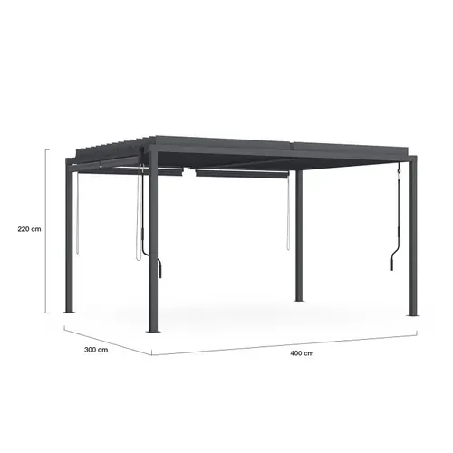 Pergola Bioclimatique Lames Orientables Acier 3x4 M Et 4 Stores Gris Anthracite