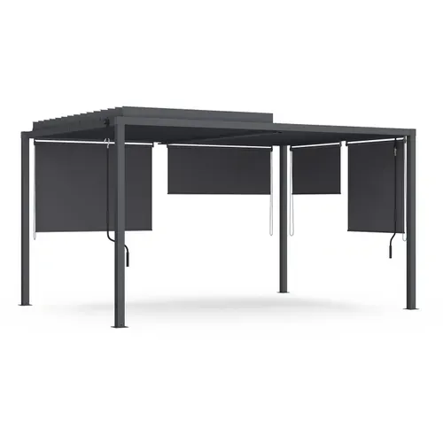 Pergola Bioclimatique Lames Orientables Acier 3x4 M Et 4 Stores Gris Anthracite