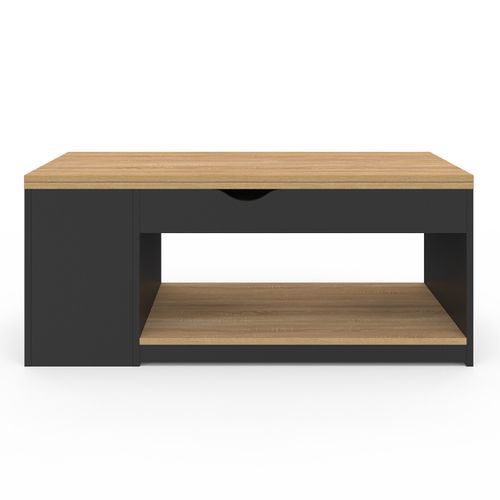 Table Basse Plateau Relevable Rectangulaire Convertible En Table à Manger Elea 100 Cm Bois Noir Et F