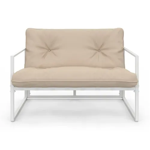 Salon De Jardin Bas Nairobi 4 Places En Acier Blanc Et Coussins Beiges