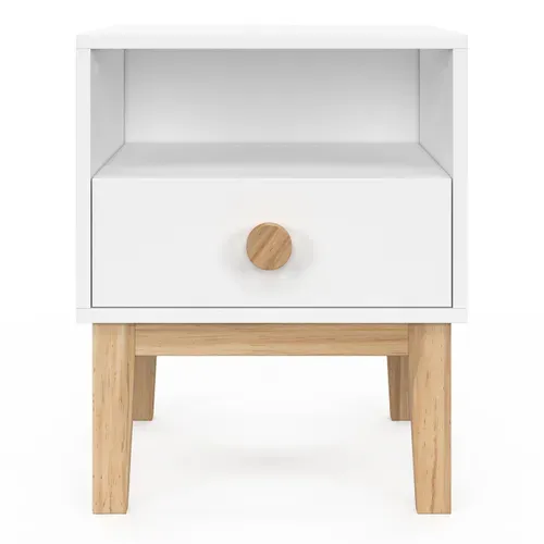 Table De Chevet Enfant Jacob 1 Tiroir + 1 Niche Blanc Et Bois