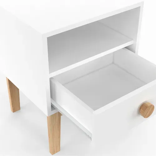 Table De Chevet Enfant Jacob 1 Tiroir + 1 Niche Blanc Et Bois