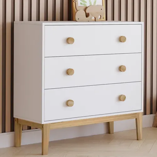 Commode 3 Tiroirs Jacob 80 Cm Enfant Blanc Et Bois