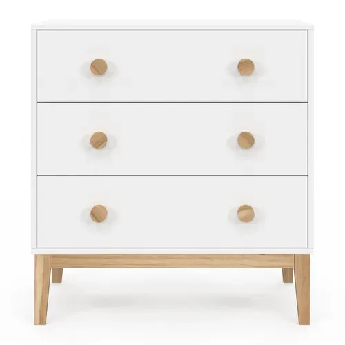 Commode 3 Tiroirs Jacob 80 Cm Enfant Blanc Et Bois