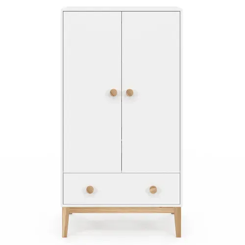 Armoire Enfant 2 Portes Jacob Avec Tiroir Blanc Et Bois