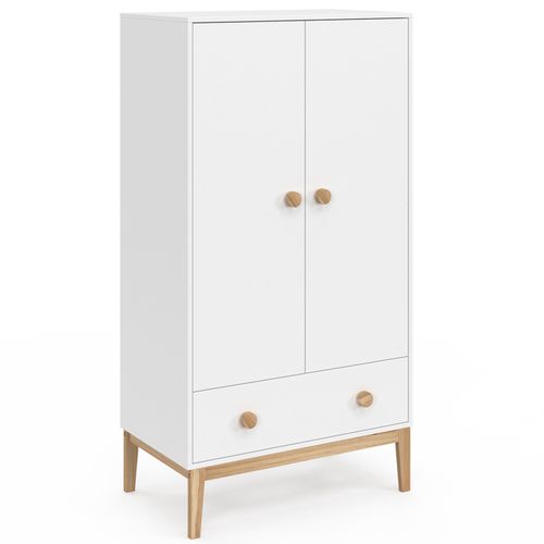 Armoire Enfant 2 Portes Jacob Avec Tiroir Blanc Et Bois