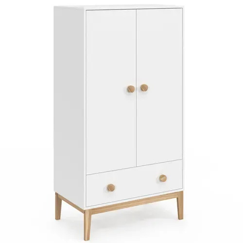Armoire Enfant 2 Portes Jacob Avec Tiroir Blanc Et Bois