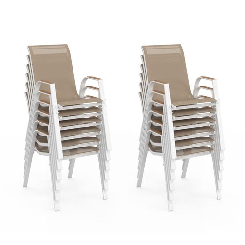 Salon De Jardin Noumea Table Extensible 135/270 Cm Plateau Verre Trempé Effet Bois Et 12 Chaises Emp