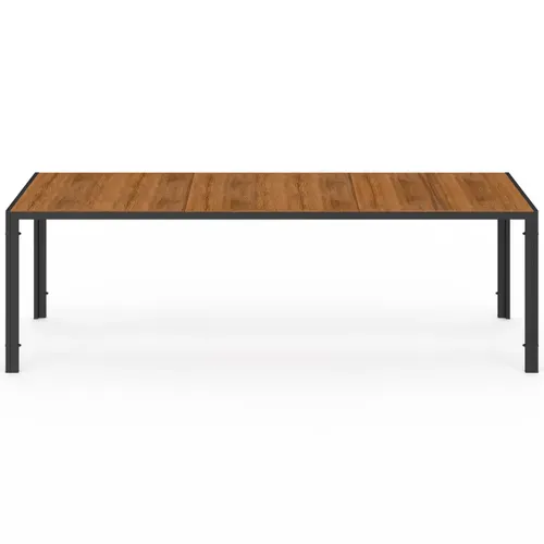 Salon De Jardin Noumea Table 240 Cm Plateau Verre Trempé Effet Bois Et 10 Chaises Empilables Noir Et