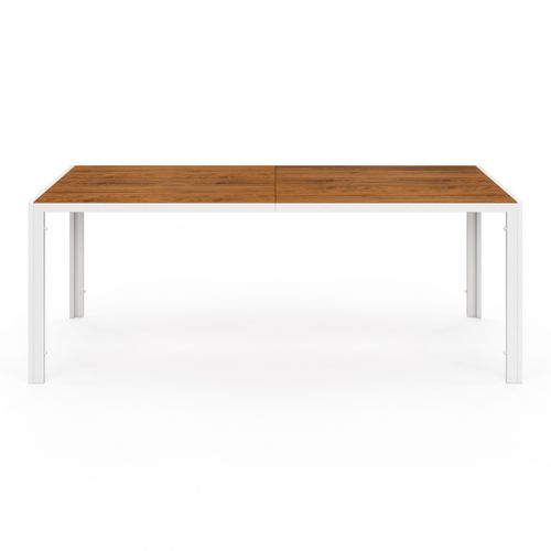 Salon De Jardin Noumea Table 190 Cm Plateau Verre Trempé Effet Bois Et 8 Chaises Empilables Blanc Et