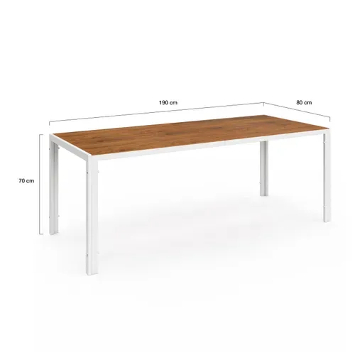 Salon De Jardin Noumea Table 190 Cm Plateau Verre Trempé Effet Bois Et 8 Chaises Empilables Blanc Et