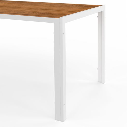 Salon De Jardin Noumea Table 190 Cm Plateau Verre Trempé Effet Bois Et 8 Chaises Empilables Blanc Et
