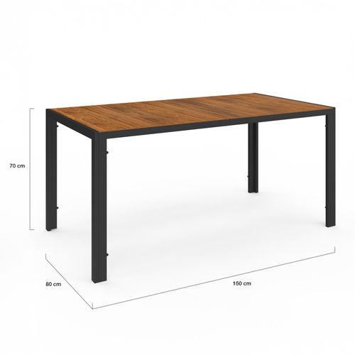 Salon De Jardin Noumea Table 150 Cm Plateau Verre Trempé Effet Bois Et 6 Chaises Empilables Noir Et