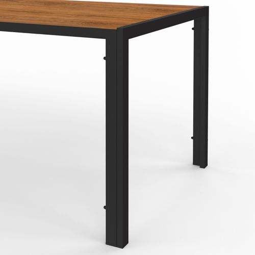 Salon De Jardin Noumea Table 150 Cm Plateau Verre Trempé Effet Bois Et 6 Chaises Empilables Noir Et